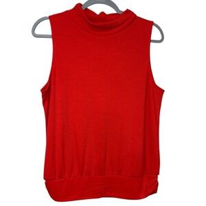Evereve Womens Large Red Sleeveless Mock Neck Tank Top Stretch Knit Blouse